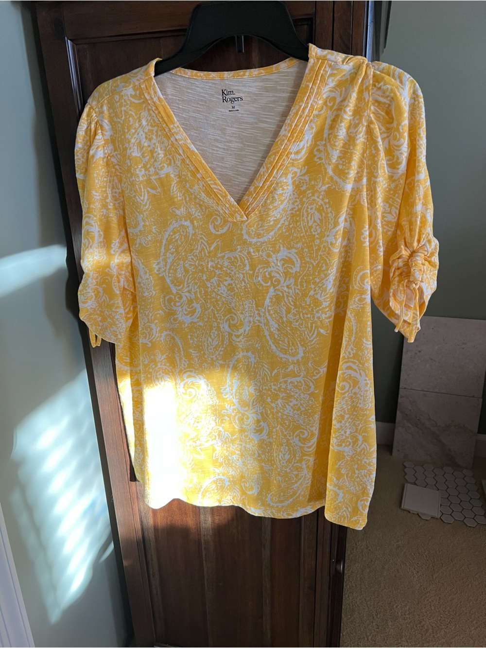 Kim Rogers Yellow Paisley V-Neck Tunic Top